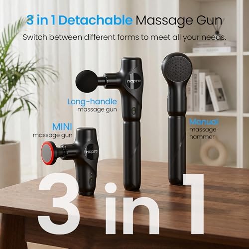 NAPRE 3-in-1 Detachable Massage Gun with Heat,Mini Massage Gun Deep Tissue with Extension Handle,Portable Handheld Percussion Muscle Massager for Back/Neck/Body,Small & Quiet,5 Heads - Image 2