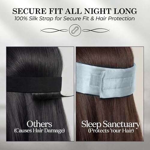 SLEEP SANCTUARY 100% Pure Mulberry Silk Sleep Mask - 22 Momme Light Blocking Hook & Loop Silk Eye Mask for Sleeping - Secure Fit for Side Sleepers, Women & Men - Cloud Soft (Misty Blue) - Image 5