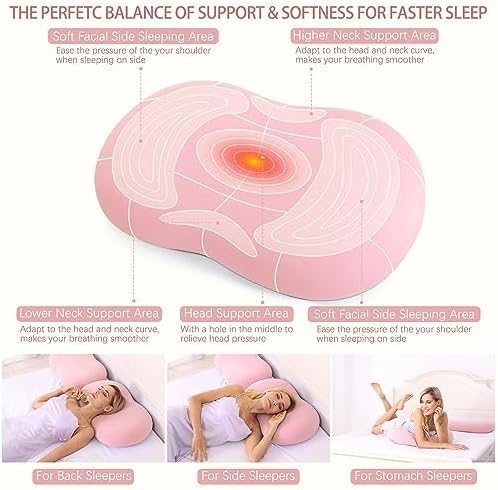 Cervical Memory Foam Pillow: Neck Pillows for Pain Relief Sleeping - Ergonomic Pillow for Neck and Shoulder Pain | Contour Support Bed Pillow for Side Back Stomach Sleepers (Pink) - Image 2