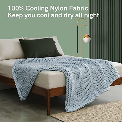 YnM Cooling Weighted Blanket, Handmade Chunky Yarn Knitted Design, Temperature Regulating and Breathable, Machine Washable Throw for Sleep or Home Decor (Azure Blue, 80x87 Inch, 25lbs) - Image 4