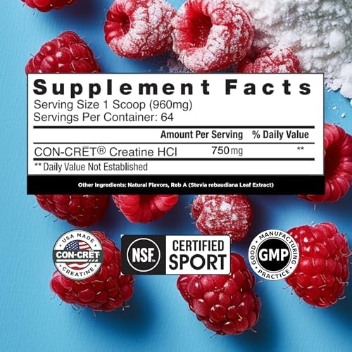 CON-CRET Creatine HCl Powder | Muscle, Cognitive, Cellular Energy Support | No Bloating or Cramps | USA Made & NSF Certified | Raspberry (64 Serving) (Pack of 2) - Image 3