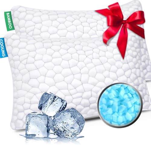 SUPA MODERN Cooling Pillow Queen Size Set of 2, CertiPUR-US Shredded Memory Foam Pillows for Sleeping, Cool Bed Pillows for Hot Sleepers, Adjustable Firm Pillow for Side,Back,Stomach Sleepers by SUPAMODERN