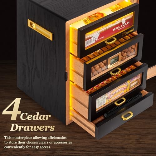 200-Count Black Cigar Humidor Cabinet with Digital Hygrometer, LED - Image 6