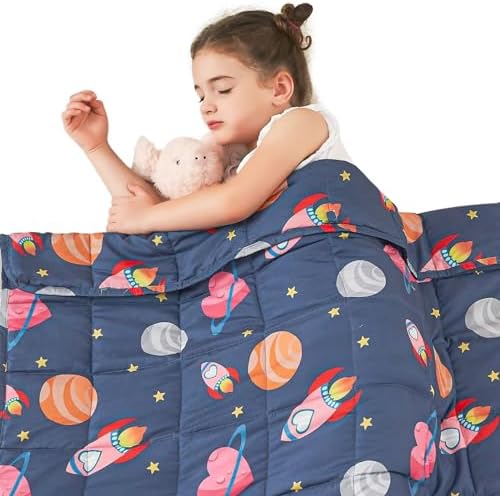 yescool Plane Weighted Blanket 7 Pounds Cooling Weighted Lap Blanket, Space Heavy Blankets, Breathable Weighted Throw Blanket Gifts for 60-80lbs, 40"x60" by yescool