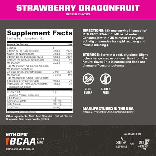 MTN OPS BCAA Trail Packs for Muscle Recovery, Strawberry Dragonfruit - Image 2