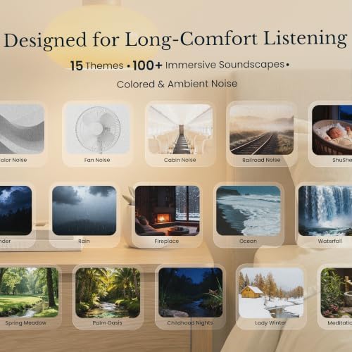 White Noise Sound Machine & Alarm Clock: Color Noises and Custom Soundscapes, App Control, Sleep Schedule, Multiple Alarms, 100 Volume Levels, Built-in Battery - Image 3