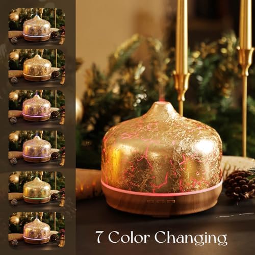 Porseme 500ml Glass Essential Oil Diffuser Aromatherapy Ultrasonic Cool Mist Humidifier 15-21 Running Hours Waterless Auto-Off Air Diffusers for Sleeping Yoga Working Spa(Gold Plated) - Image 2