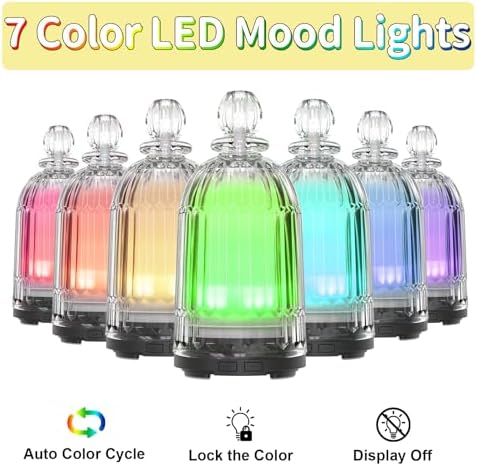 120ml Glass Diffuser, Ultrasonic Aroma Diffusers Cool Mist Humidifier with Glass Cover & Plastic Reservoir with 7 Color LED Lights, Auto Shut-Off for Office, Home, Yoga, Spa(Black Bottom) - Image 3