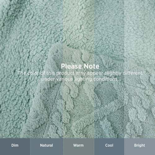 Bedsure Sherpa Fleece Blanket, Cable Jacquard Tufted, Warm, Sage Green - Image 7