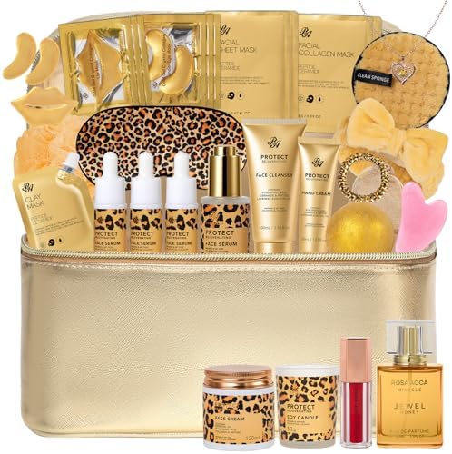 33 Pcs Mother's Day Gift, Honey & Almond Skin Care Gift Set, Spa Bath & Body Gift Basket Set for Women, Lip Gloss, Cosmetic Bag, Necklace, Christmas, Anniversary, Birthday, Valentines by RAROSAACCA