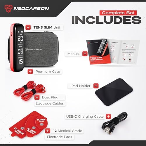 NEOCARBON TENS Unit Muscle Stimulator Slim for Pain Relief, Red - Image 4