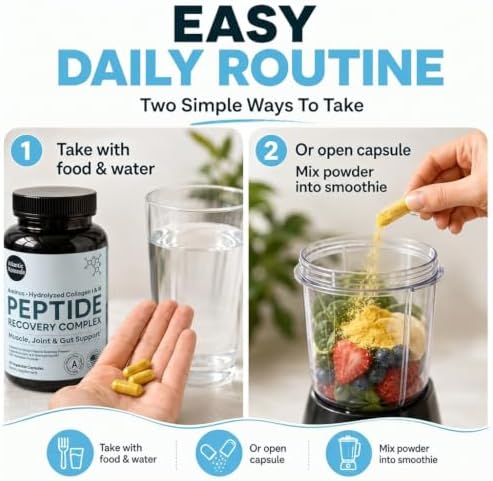 Peptide Recovery Complex – Advanced 157 Recovery Blend with Hydrolyzed Collagen Peptides & Amino Acids | Muscle, Joint & Tissue Support for Men & Women | Post-Workout Flexibility | 90 Capsules - Image 5