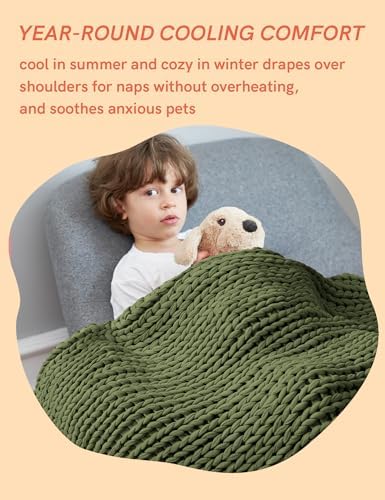 YnM Cooling Weighted Blanket, 100% Cotton Handmade Chunky Knitted Blanket, Weighted Lap, Breathable Heavy Blankets, Machine Washable Throw for Sleep or Home Decor (Pine Green, 50x60 Inch, 10lbs) - Image 5