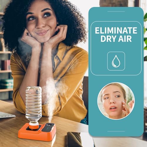 Travel Humidifier, Portable Humidifier for Plants, Bedroom, Office, Hotel or Car, 5000mAh Battery Operated Mini Cool Mist Humidifiers, Quiet 23dB, Auto-off, Night Light & BPA-Free, Orange-Red - Image 3
