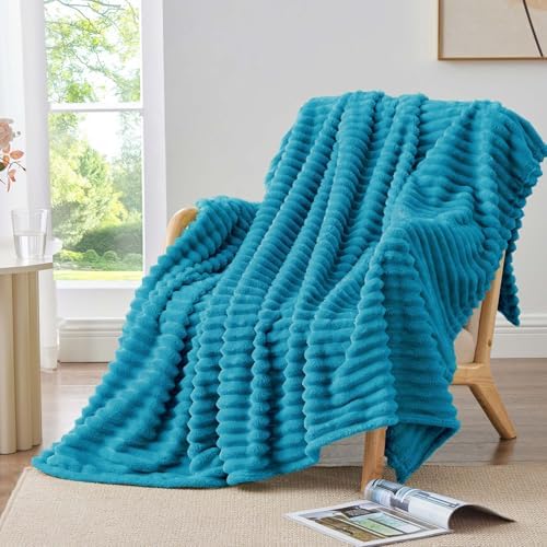 BEDELITE Ribbed Twin Blanket for Couch & Bed, Teal, 60"x80" - Image 2