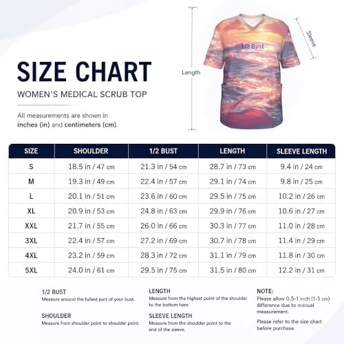 Men's Scrub Top,V-Neck Spill Wrinkle Resistant,3 Pockets-Ocean Waves At Sunset - Image 5