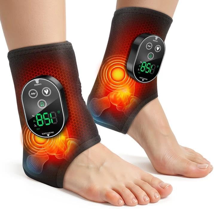 2PCS Cordless Neuropathy Foot Massager, Ankle Massager for Pain Relief, Ankle Heating Pad Plantar Fasciitis Relief, Black by WoloyHeatie