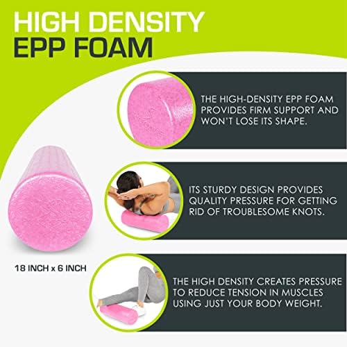 ProsourceFit High Density Foam Rollers 18 - inches long, Firm Full Body Athletic Massager for Back Stretching, Yoga, Pilates, Post Workout Trigger Point Release, Pink - Image 3