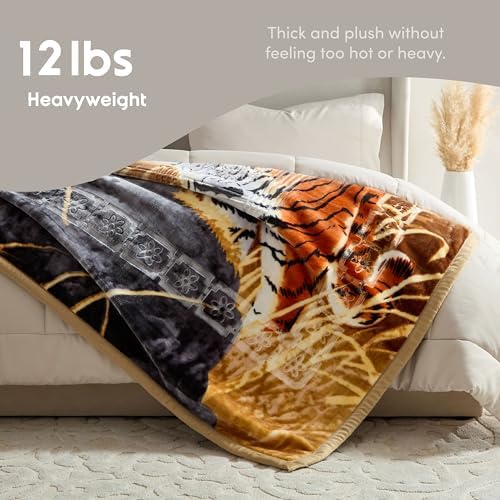 Nestl Korean Mink Blanket King Size - 12 Lbs Velvet Fleece Korean Blanket - 2 Ply Warm & Thick Winter Blanket - Wrinkle & Fade Resistant - 87 x 94 Inches (Tiger) - Image 4