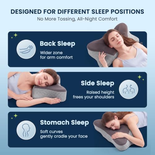 Sweetcrispy Queen Cervical Pillow for Neck and Shoulder - Ergonomic Memory Foam Pillows, Contour Side Sleeper for Adults, Cooling Orthopedic Neck Support for Back Stomach Sleepers, Middle Grey - Image 4
