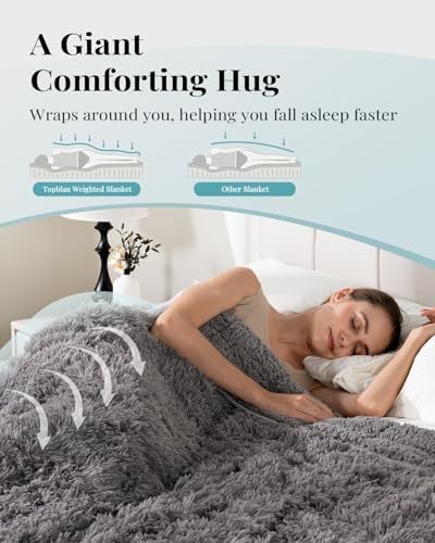 Topblan Fuzzy Faux Fur Weighted Blanket 15lbs, 60 x 80 Queen Size for Adult - Image 3