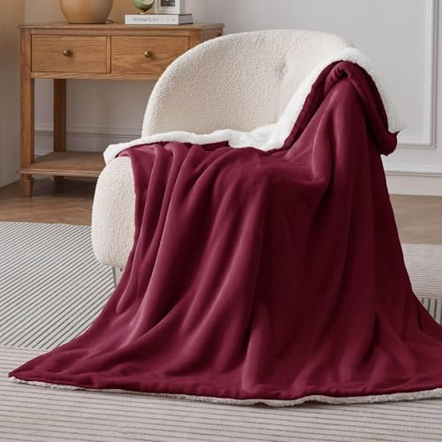 Bedsure GentleSoft Sherpa Fleece Twin Size Blanket for Couch, Non-Heated, Thick and Warm Throw for Girls and Women, Soft Fuzzy Plush Twin Blanket for Winter, Burgundy, 60x80 Inches - Image 3