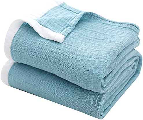 SE SOFTEXLY Muslin Throw Blanket, 4-Layer Dyed Yarn, 50”x60”, Light Blue by DefineCozyHealthyLife
