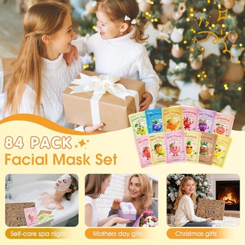 KONEUK 84 Pack Cute Fruit Face Mask for Kids Girls, Skin Care for Teens - Image 6