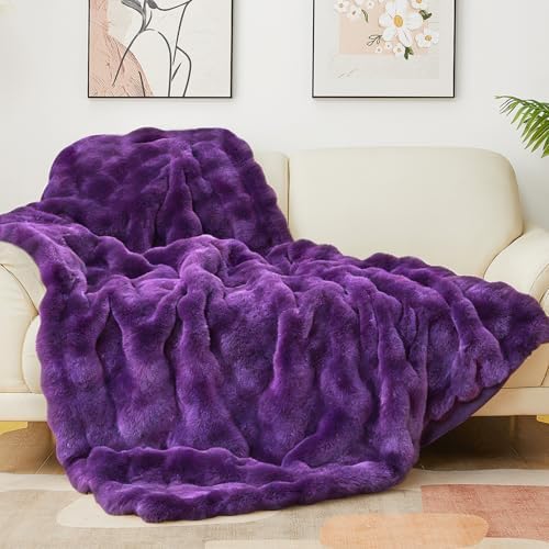 Latepis Faux Fur Twin Purple Blanket Plush 60x80 Inch Cute Fluffy Warm Bubble Blankets for Couch Bedroom Soft Blankets for All Seasons Cozy Blanket for Woman Gift, 860GSM by Latepis