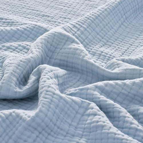 PHF 100% Cotton Muslin Blanket Twin XL Size 66"x90", 4-Layer Lightweight Gauze Throw, Breathable Cloud-Soft Minimalist Blanket for Bed, Couch, Camping & Baby, Ancient Water, Ideal Gift by PHF