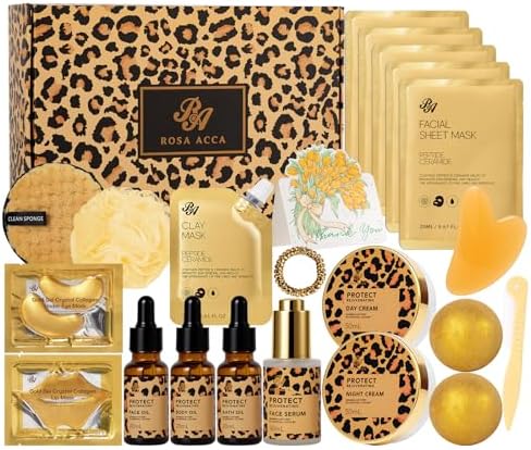 23 Pcs Mother's Day Gift for Mom, Leopard Skin Care Set for Women, Bath and Body Gifts Basket Set, Spa Gift Baskets, Day Cream, Bath Bombs, Serum, Birthday, Christmas, Valentines, Anniversary, Wife by RAROSAACCA