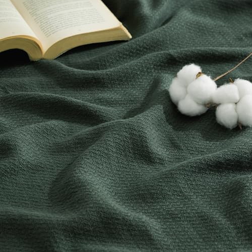 Bedsure 100% Cotton Blanket, Herringbone Weave, Throw XL, Dark Green by BEDSURE
