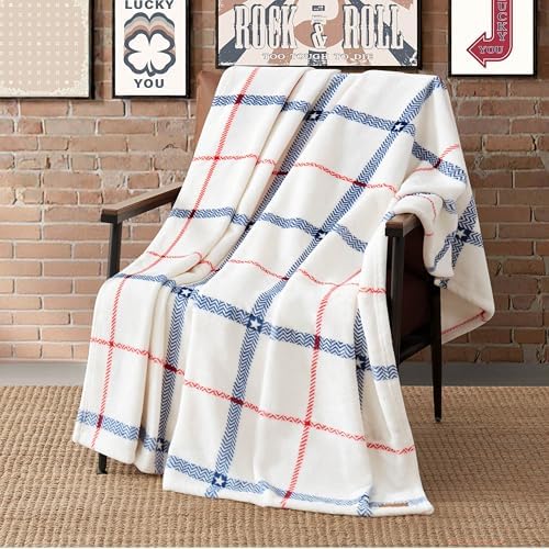 Lucky Brand 50" x 70" Plush Throw Blanket, Ditsy Star Plaid White Blanket for Sofa or Bed - Image 3