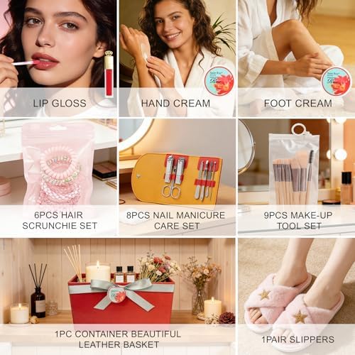35Pcs Spa Kit Gift for Women, Sandalwood Red Rose Bath and Body Basket Gift - Image 6