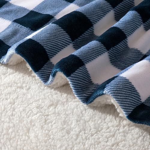 Elegant Comfort Luxury Ultra-Plush Velvet Touch Buffalo Plaid Fleece Throw - Soft, Warm, Cozy Micromink Sherpa-Backing Reversible Blanket for Bed, Sofa and Couch, Buffalo Navy - Image 3