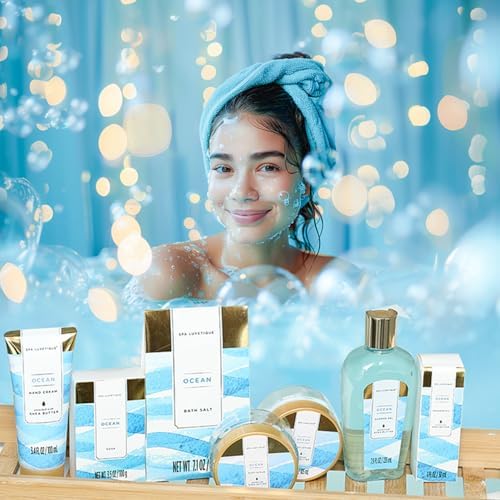 Spa Gift Basket for Women, Spa Luxetique Bath Gift Set - 12 Pcs Ocean Scented Home Bath Kit, Includes Bath Bombs, Body Scrub, Bubble Bath, Body Lotion & More, Spa Set for Women Gift - Image 4