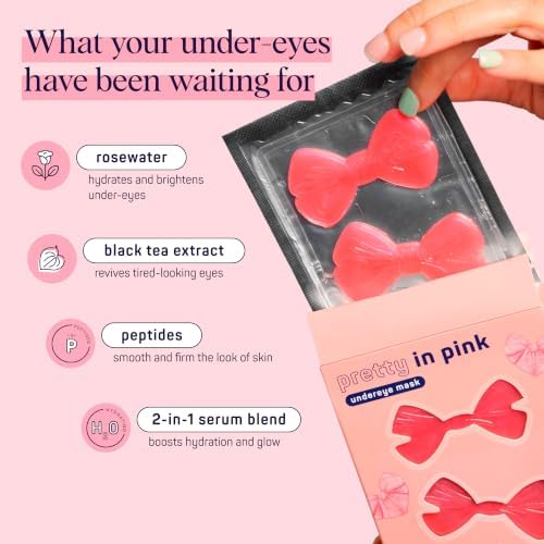 SpaLife Pretty in Pink Hydrogel Under Eye Patches for Dark Circles | Bow Under Eye Patches for Puffy Eyes | Revitalizing Undereye Masks for Bags | Bachelorette Party Favors | Pack of 8 Pairs - Image 3