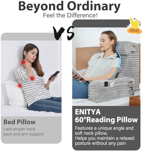 ENITYA 22" XL Back Pillow for Bed Sitting Up with Armrests & Big Pockets - Image 3
