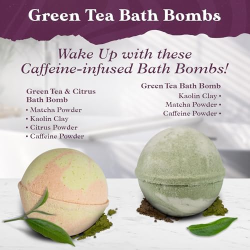 Purple Canyon Green Tea Spa Gift Set – 6-Piece Self Care Box with Bath Bombs, Face Masks, Body Butter & Spa Socks – Energizing Skincare Kit with Caffeine & Citrus for Women - Image 3