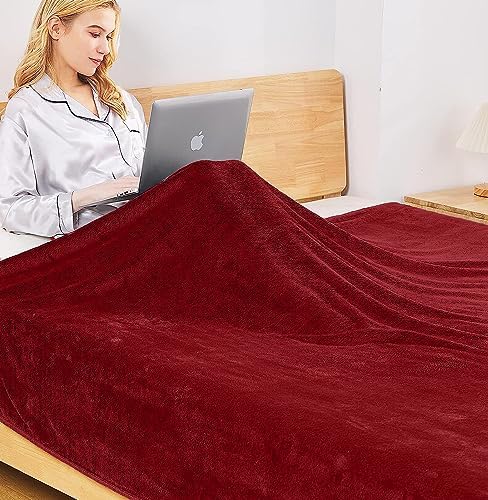 Fleece Queen Size Summer Blanket All Season 350GSM Lightweight Throw for The Bed Extra Soft Brush Fabric Winter Warm Sofa Blanket 90" x 90"(Red Queen) - Image 4