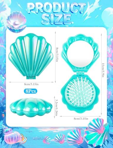 8 Pcs Foldable Travel Shell Hair Brush with Mirror - Image 5