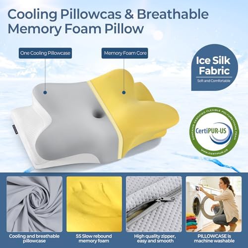 Cervical Neck Pillow for Pain Relief - Ergonomic Side Sleeper Pillow for Neck Support, Cooling Memory Foam Pillows, Contour Pillow Orthopedic Bed Pillow for Back Stomach Sleepers (Dark Grey) - Image 3