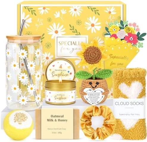 Gift Baskets for Women Unique Birthday Gifts for Women self care cheer up gifts set pick me up gift box for Woman teen girls best friend Sister Ladies Friendship Her - Inspirational Yellow Present by CHESACE