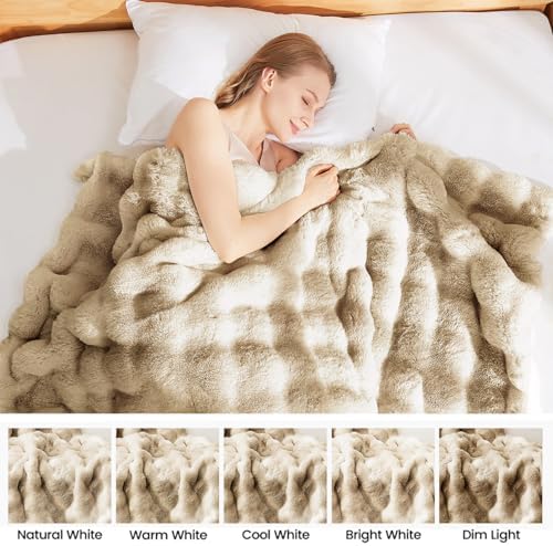 Latepis Soft Luxury Faux Fur Bubble Blanket, Thick Warm Cozy Twin Blankets for Couch, Plush Fluffy Blankets for Sofa and Bedroom, Fuzzy Blanket for Women Gift, 60” x 80”, Tie-dye Camel, 860GSM - Image 7