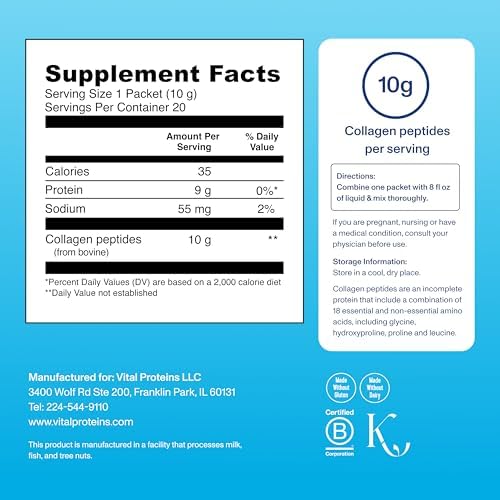 Vital Proteins Collagen Peptides Powder, Unflavored Stick Packs, 20 Count - Image 6