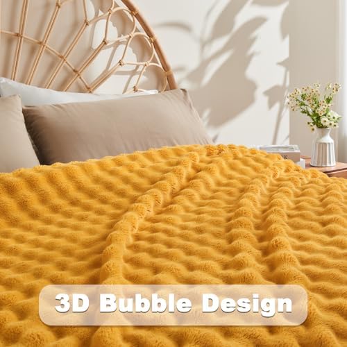 NEWCOSPLAY 3D Bubble Flannel Throw Blanket for Couch Yellow, 50"×60" - Image 5