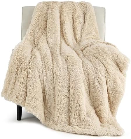 Bedsure Faux Fur Fluffy Sherpa Throw Blanket Couch Twin Beige 60"x80" by Unknown