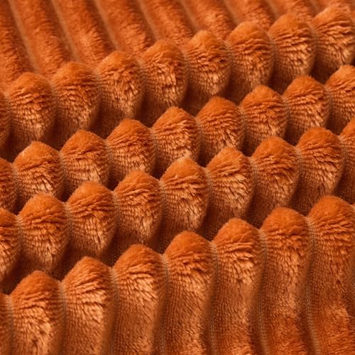 Bnuitland Burnt Orange Fleece Throw Blanket for Couch, 300GSM Soft Warm Cozy Fluffy Throw for Adults & Kids, Stripe Pattern 50"x60", All Season Sofa Bed Blanket for Home Decor - Image 7