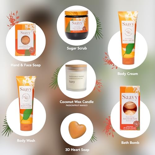 Saavy Naturals 9-Piece Spa Gift Set – Body Wash, Scrub & More – Plant-based Ingredients, Luxurious Spa Gift Basket for Women & Men –Mothers Day Gifts – (Sweet Orange GIft Set) - Image 3