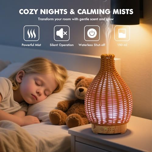 Essential Oil Diffuser Diffuser -Aromatherapy Diffuser for Essential Oils with Timer and 7 Colors LED Light Ultrasonic Diffuser with Auto Shut-Off, Home Office Decor&Gift（Handwoven） - Image 4